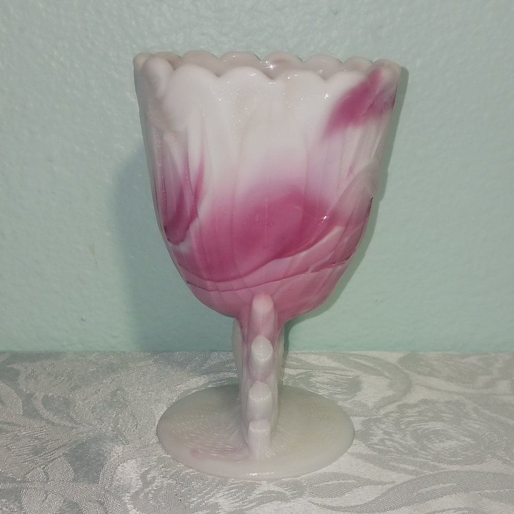 Vintage L.E. Smith Pink Slag Glass Pheasant Vase - Picture 2 of 8